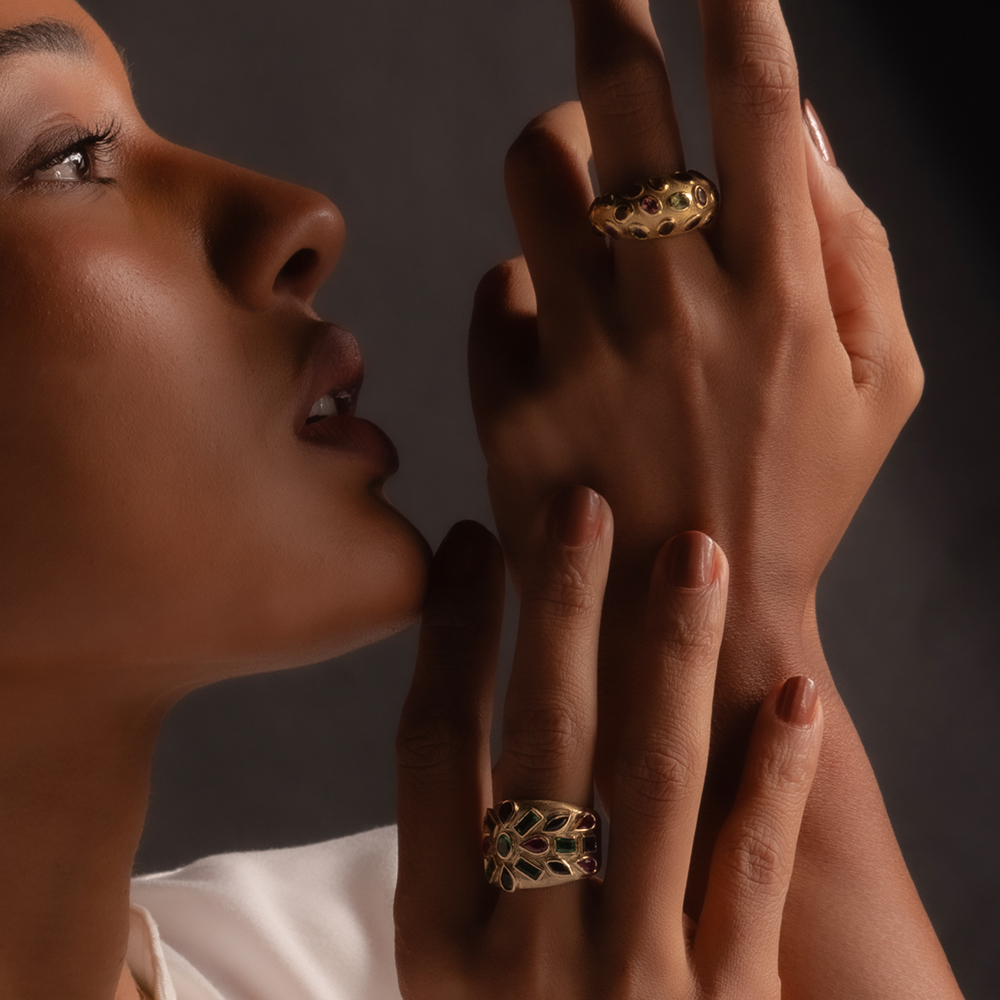 Gold ring with ruby, emerald, sapphire